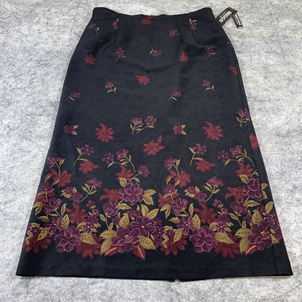 Vtg Briggs New York Long Skirt Women's 16 Black Floral Cottagecore Y2k Boho